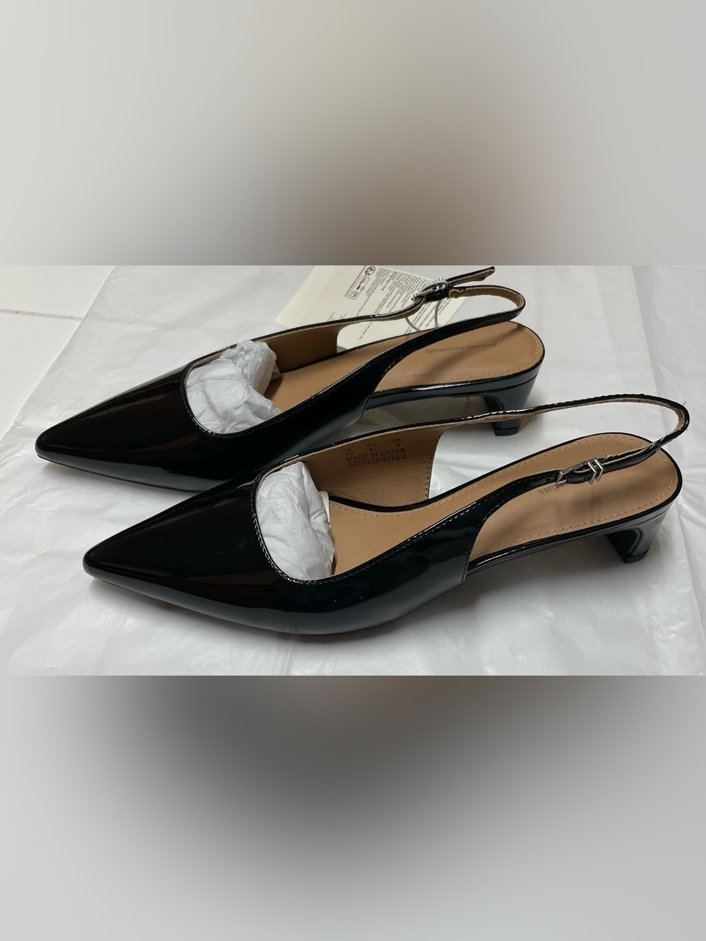 Black Patent Slingback Pointed-Toe Kitten Heel Pumps
